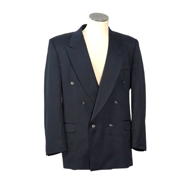 VTG Enrico Canali 44L Blazer Sport Coat Double Breasted Blue Black Designer EUC - Picture 1 of 9